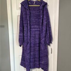 Free People Purple Hooded Cardigan Sweater